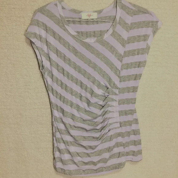 Women's Cap Sleeve Lavender and gray striped gathered top by Blushed size L - Picture 1 of 4